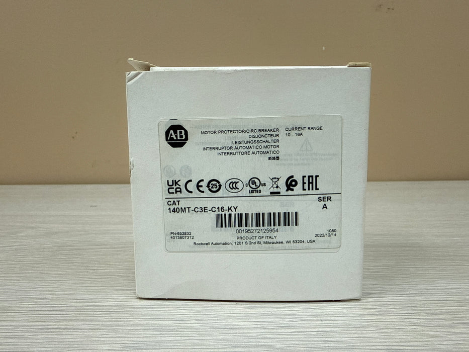 Allen-Bradley 140MT-C3E-C16-KY – 10-16A 3-Pole Motor Protection Circuit Breaker, C-Frame, Red/Yellow Lockable Knob