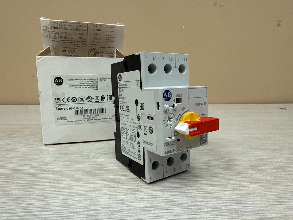 Allen-Bradley 140MT-C3E-C16-KY – 10-16A 3-Pole Motor Protection Circuit Breaker, C-Frame, Red/Yellow Lockable Knob