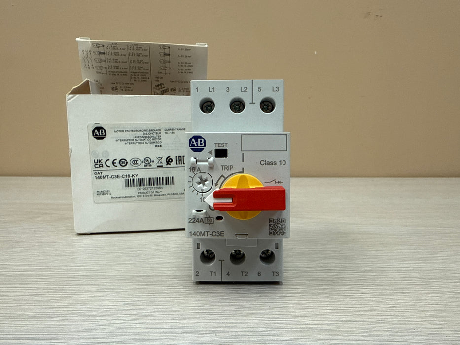 Allen-Bradley 140MT-C3E-C16-KY – 10-16A 3-Pole Motor Protection Circuit Breaker, C-Frame, Red/Yellow Lockable Knob