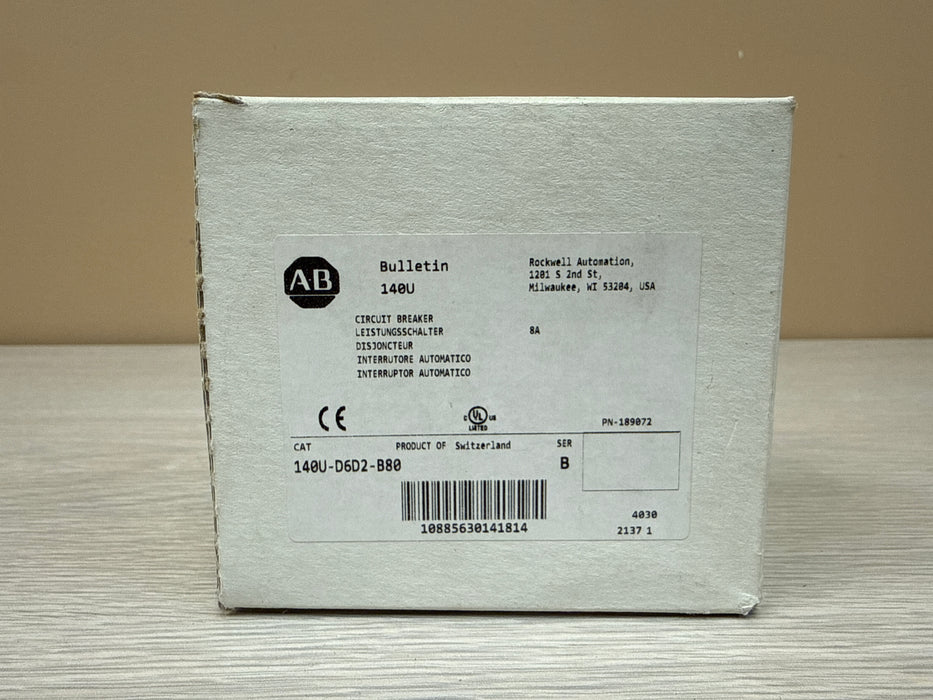 Allen Bradley 140U-D6D2-B80 Ser. B – 8A 2-Pole Current Limiting Motor Protection Circuit Breaker, D-Frame NEW Surplus