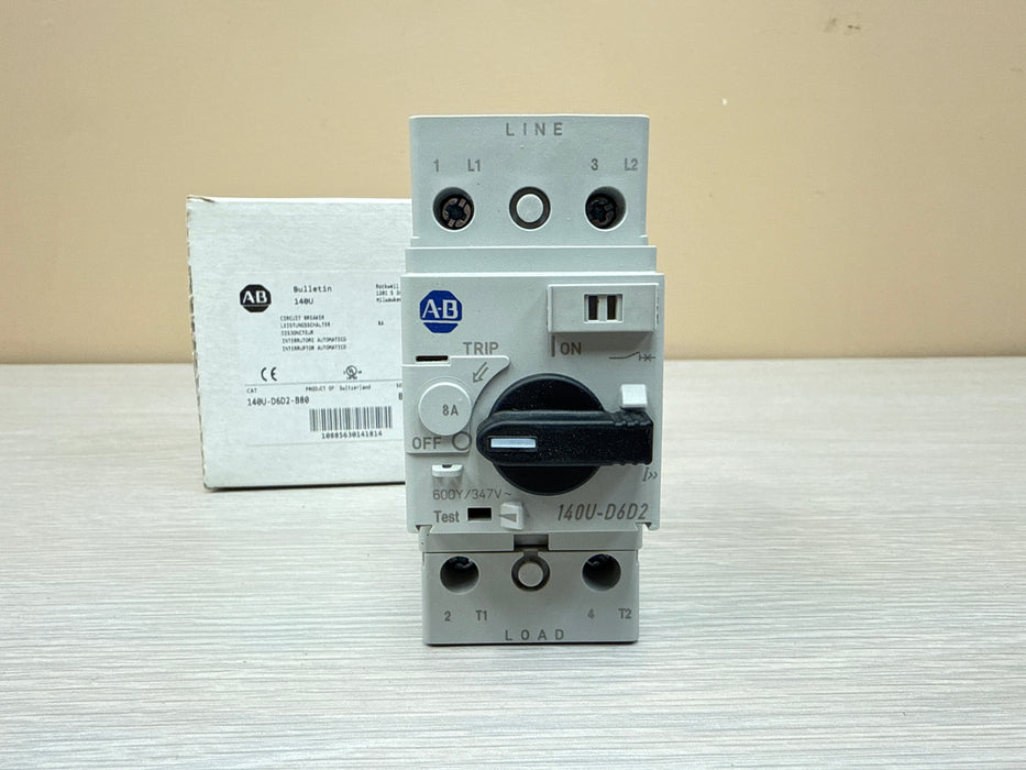 Allen Bradley 140U-D6D2-B80 Ser. B – 8A 2-Pole Current Limiting Motor Protection Circuit Breaker, D-Frame NEW Surplus