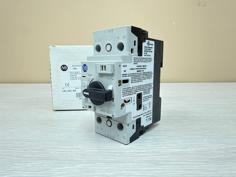 Allen Bradley 140U-D6D2-B80 Ser. B – 8A 2-Pole Current Limiting Motor Protection Circuit Breaker, D-Frame NEW Surplus