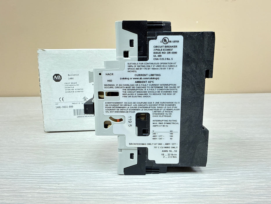Allen Bradley 140U-D6D2-B80 Ser. B – 8A 2-Pole Current Limiting Motor Protection Circuit Breaker, D-Frame NEW Surplus