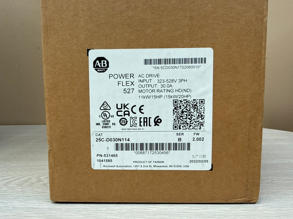 Allen-Bradley 25C-D030N114 PowerFlex 527 AC Drive 15kW (20Hp) 480V 3-Phase - New Sealed in Box