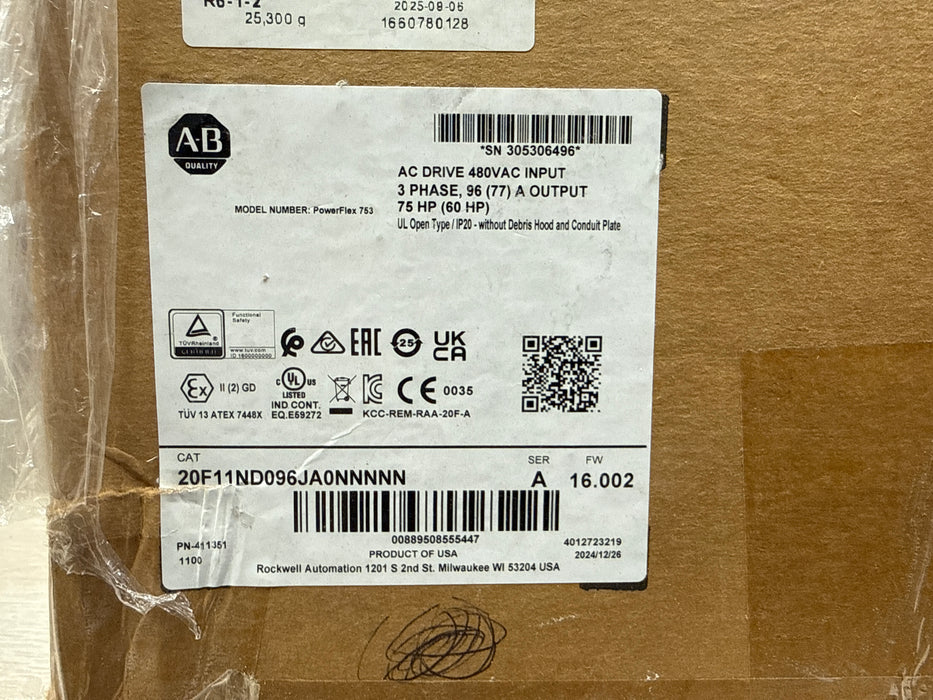 20F11ND096JA0NNNNN – Allen-Bradley PowerFlex 753 AC Drive 75HP