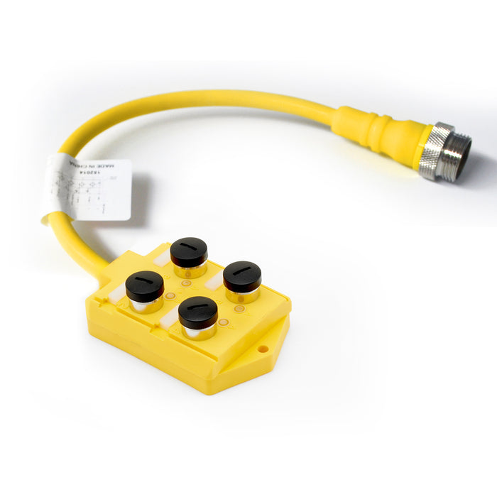 ASTR4-5/4PA-PZ12 – HTM Sensors Distribution Block Single Occupancy 4x M12 PNP Mini 12 Pin Pigtail 10-30V DC