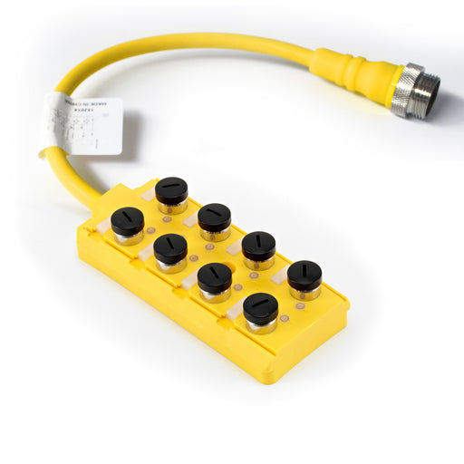 DSTR8-5/4PA-PZ12 – HTM Sensors Distribution Block Single Occupancy 8x M12 PNP Mini 12 Pin Pigtail 10-30V DC