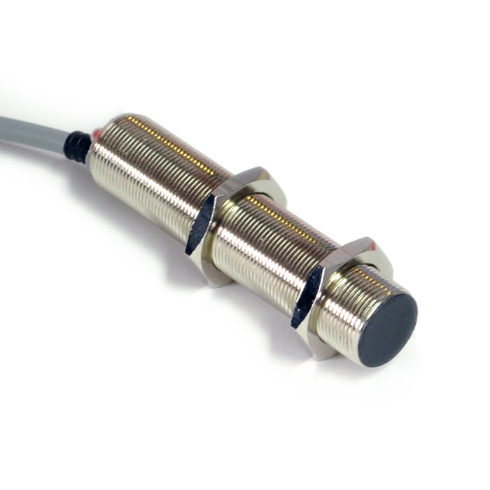 FCM1-1808P-A3U2/P12 TOTAL LENGTH 184MM – HTM Sensors Inductive Proximity Sensor Chrome Plated Brass Shielded 18 mm Threaded Body 8 mm Range PNP NO